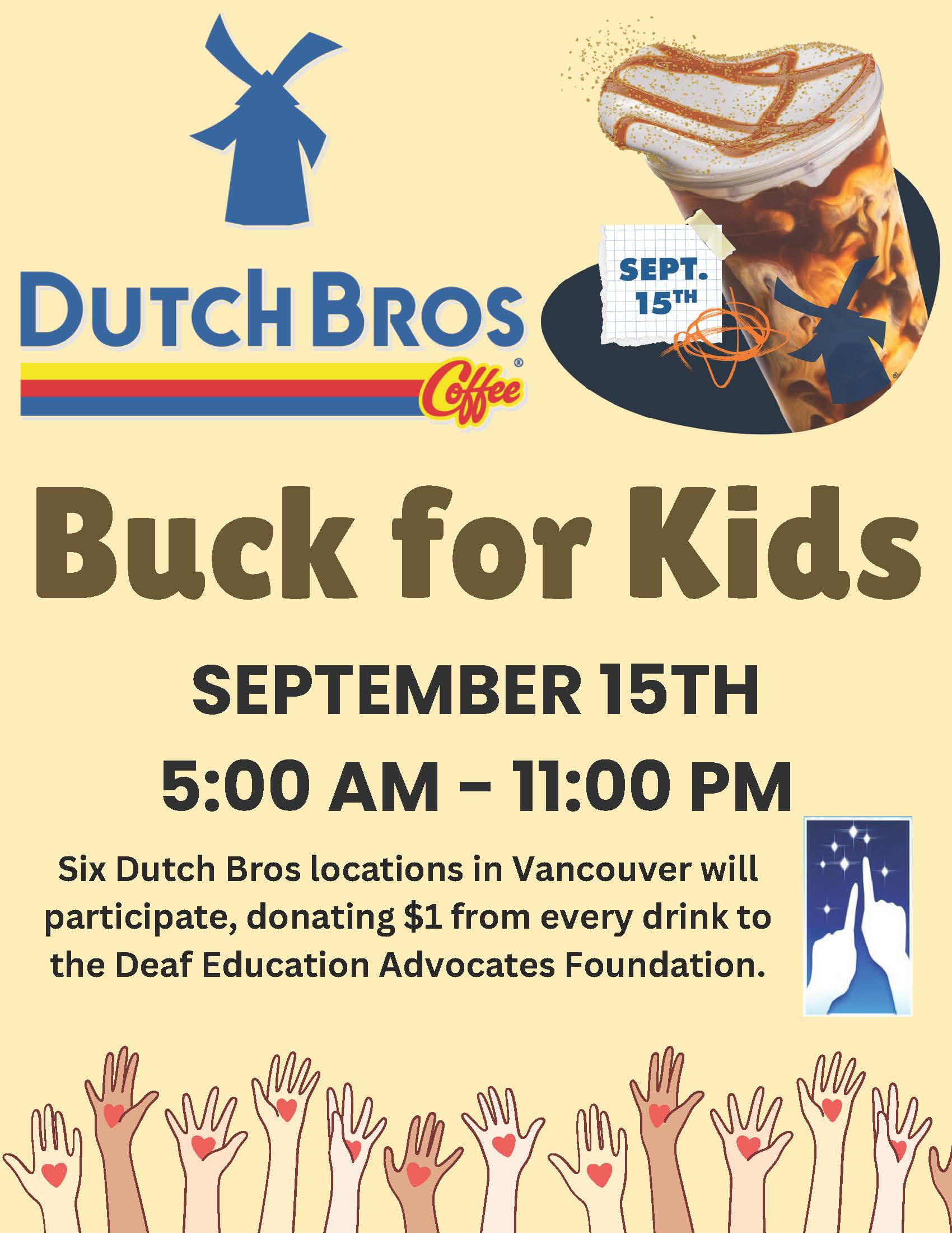 Dutch Brothers Buck for Kids fundraiser flyer